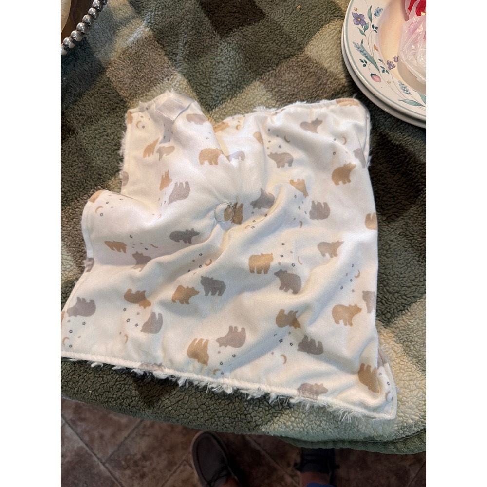 Carters Just One You Grey Bear Plush Security Blanket Lovey Cream Faux Fur Print - Picture 2 of 3